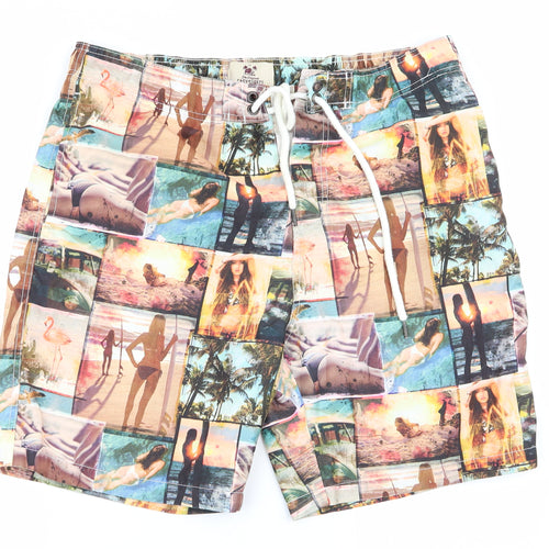 easy surf Mens Multicoloured Geometric  Sweat Shorts Size L - Stretch waistband/swim shorts