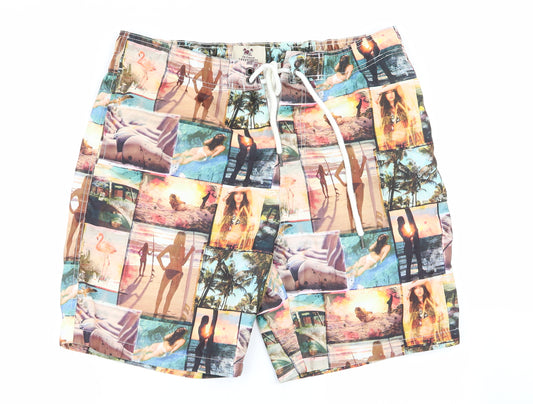easy surf Mens Multicoloured Geometric  Sweat Shorts Size L - Stretch waistband/swim shorts