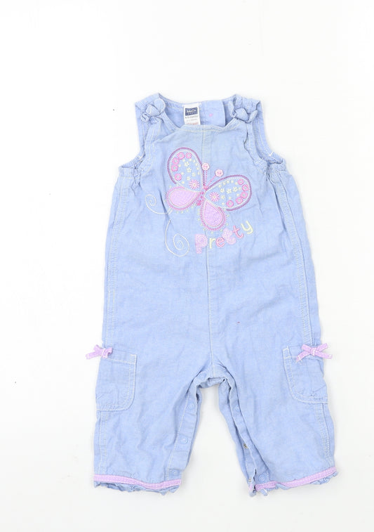 M&Co Girls Blue  Denim Romper One-Piece Size 6-9 Months  - butterfly