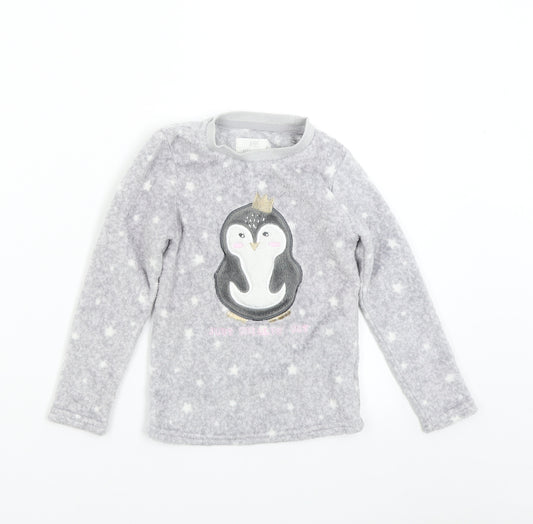 F&F Girls Grey Polka Dot  Top Pyjama Top Size 5-6 Years  - Penguin