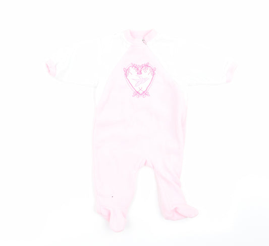 Vertbaudet Girls Pink Colourblock  Babygrow One-Piece Size 3-6 Months  - Fleece Feel Exterior Heart Print