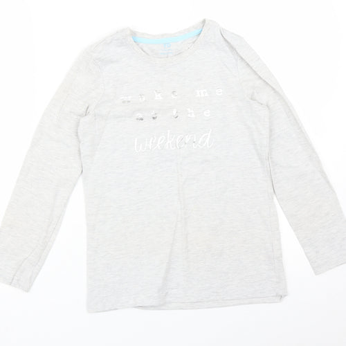 Primark Girls Grey Solid   Pyjama Top Size 11-12 Years  - WAKE ME UP AT THE WEEKEND