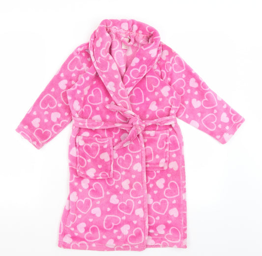 Primark Girls Pink Solid  Kimono Gown Size 5-6 Years  - Hearts