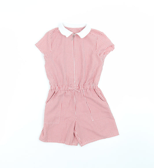George Girls Red Check  Playsuit One-Piece Size 5-6 Years  - school
