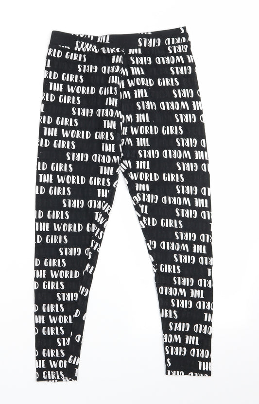 Pep & Co Girls Black   Jegging Trousers Size 11-12 Years - Graphic Text in White - Girls Rule The World