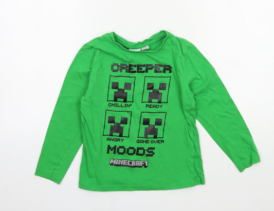 Minecraft Boys Green Solid Jersey  Pyjama Top Size 7-8 Years  - minecraft