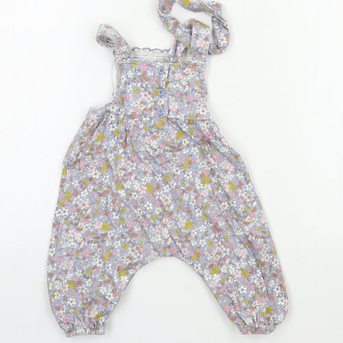 Nutmeg Girls Green Floral Jersey Dungaree One-Piece Size 3-6 Months