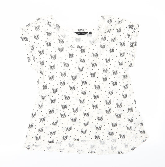 New Look Womens Ivory Animal Print   Pyjama Top Size 12  - Dog's face print