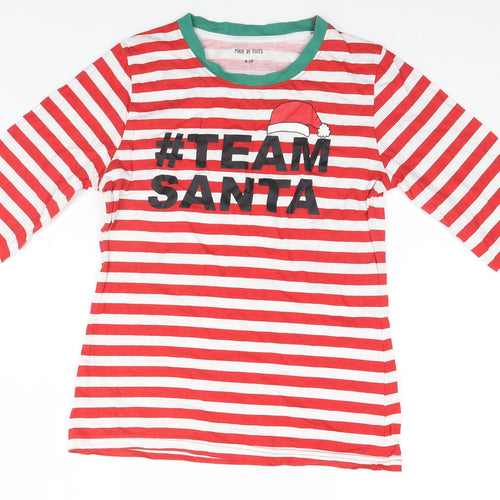Made By Elves Womens Red Striped  Basic T-Shirt Size 8  - Christmas, #TeamSanta