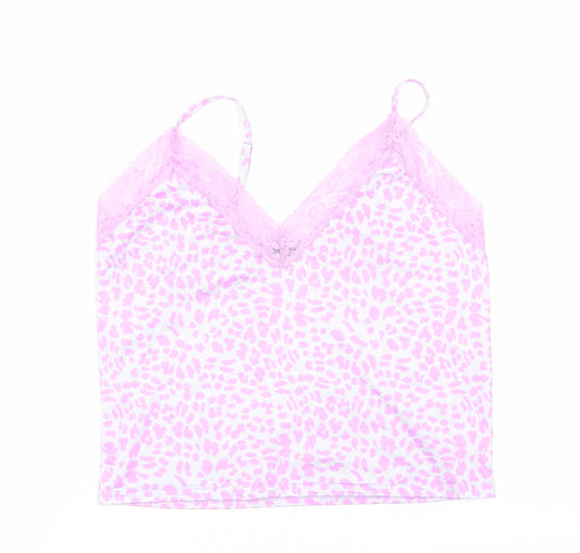 SheIn Womens Pink Animal Print  Cami Pyjama Top Size 10  - Lace Trim