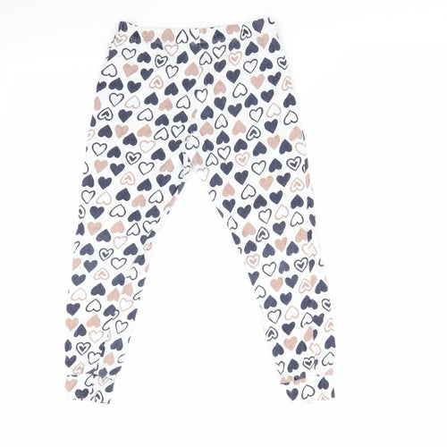 Florence and Fred Girls Ivory Geometric   Pyjama Pants Size 8-9 Years  - Blue & taupe heart print