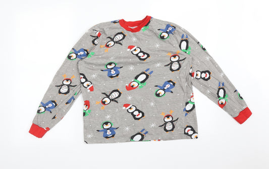 Mens Pyjamas Mens Grey Animal Print   Pyjama Top Size S  - PENGUINS CHRISTMAS