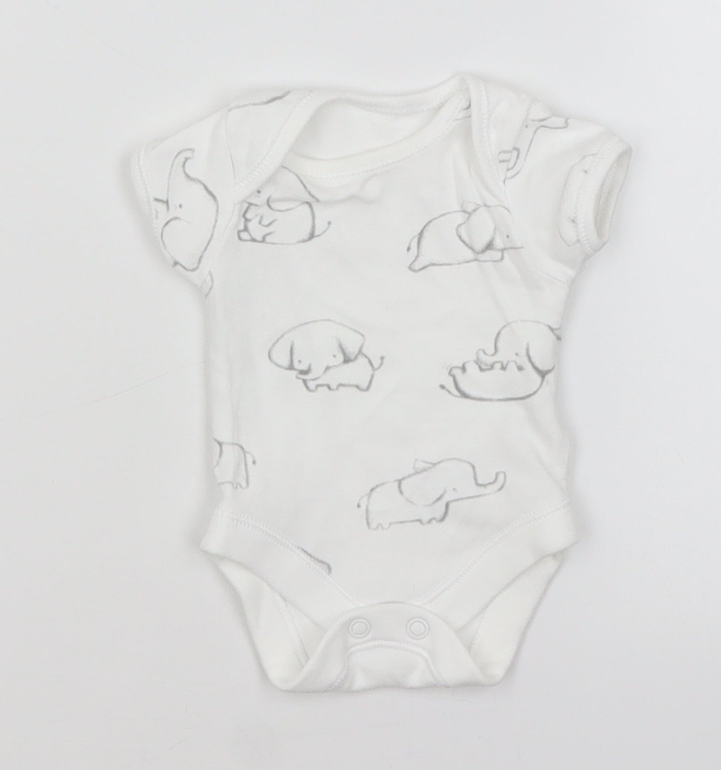 George Baby White   Romper One-Piece Size Newborn  - Elephants