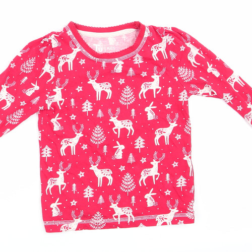 TU Kids Girls Red Animal Print   Pyjama Top Size 3-4 Years  - Christmas Print