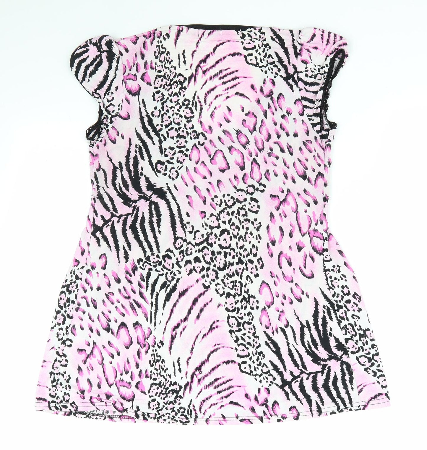 Quiz Womens Pink Animal Print Polyester  Pyjama Top Size 12   - Lace Trim