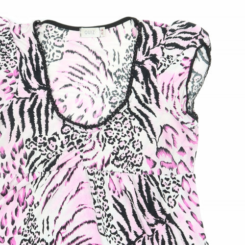 Quiz Womens Pink Animal Print Polyester  Pyjama Top Size 12   - Lace Trim