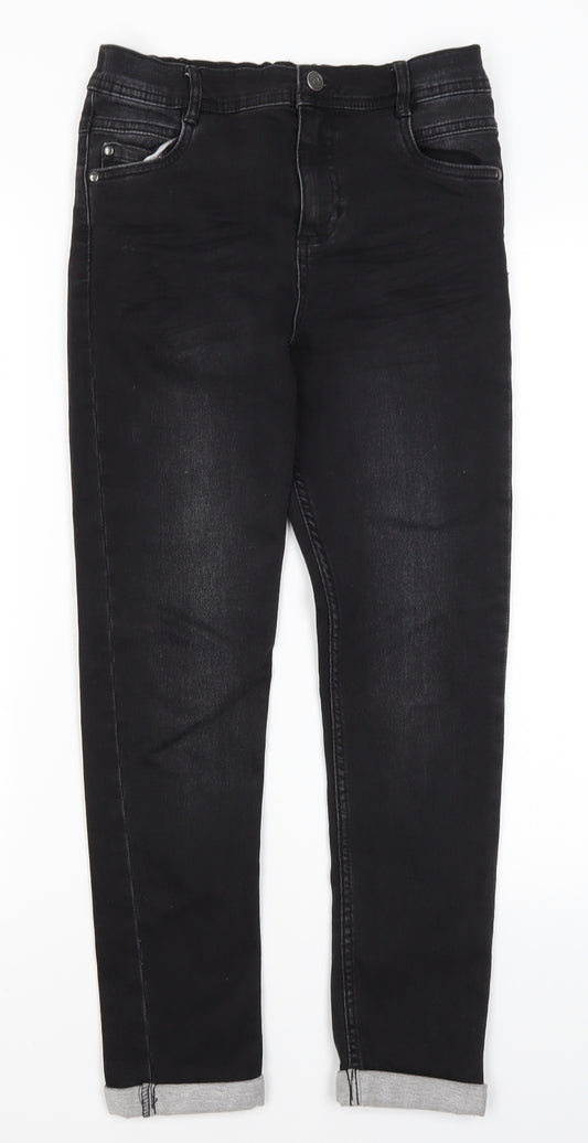 Nutmeg Girls Black  Cotton Straight Jeans Size 11-12 Years L25 in Regular