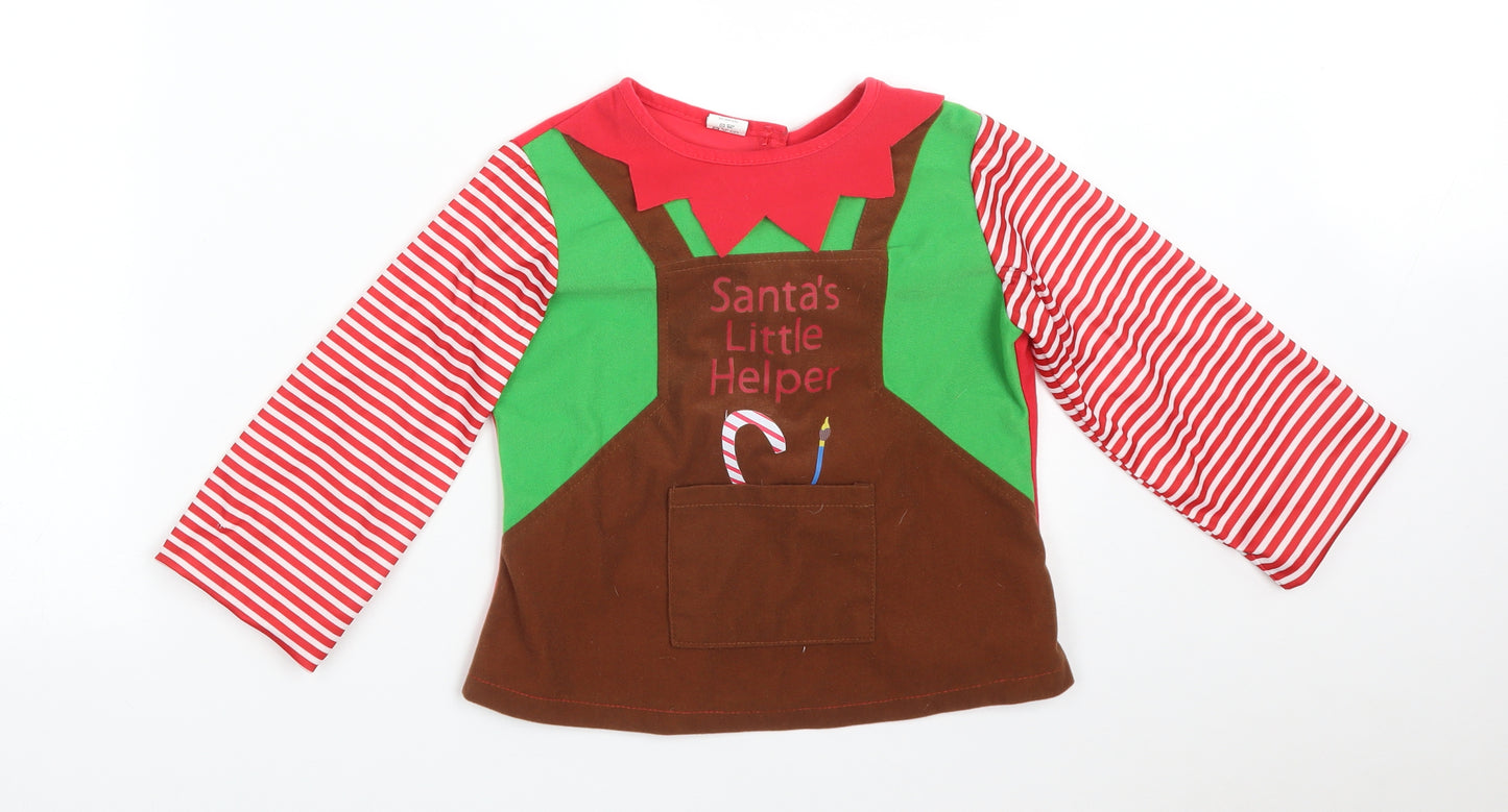Made By Elves Boys Multicoloured Striped Polyester Basic T-Shirt Size 5-6 Years Round Neck  - SANTAS LITTLE HELPER