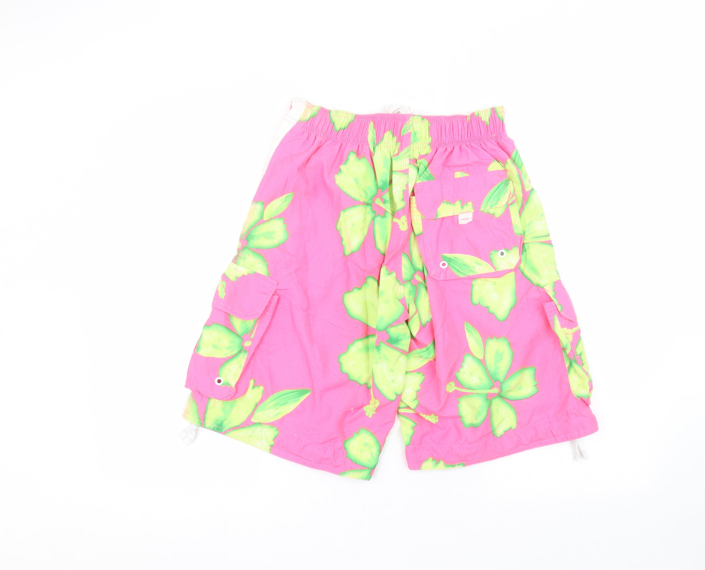 Preworn Mens Pink Floral Polyester Bermuda Shorts Size S L10 in Regular