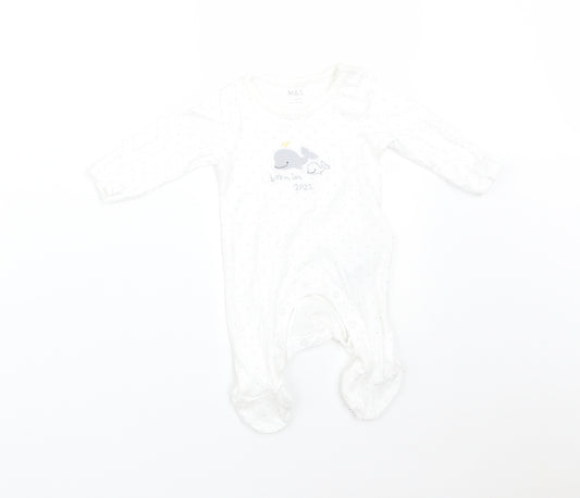 M&S Baby White Polka Dot Cotton Babygrow One-Piece Size Newborn   - BORN IN 2022