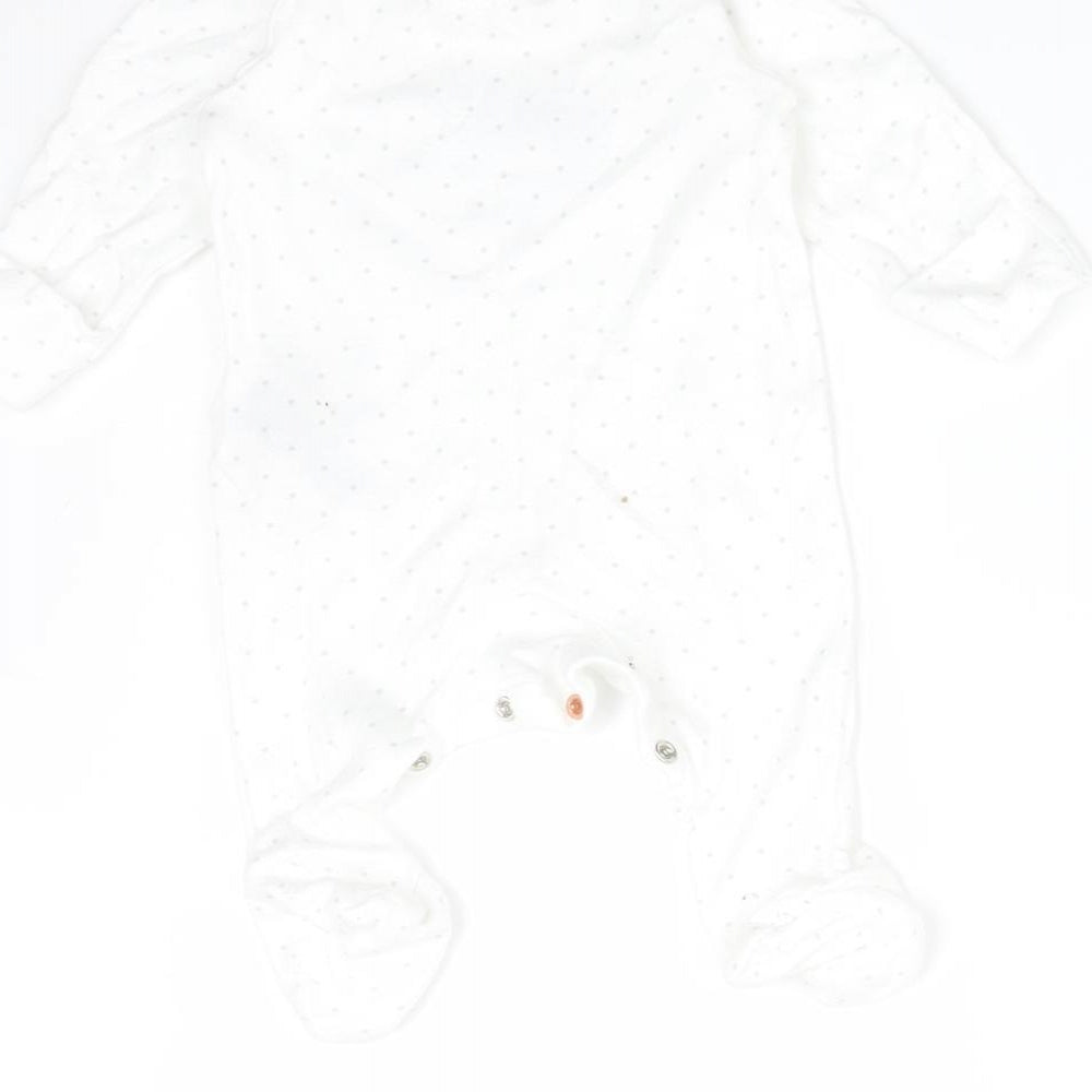 M&S Baby White Polka Dot Cotton Babygrow One-Piece Size Newborn   - BORN IN 2022