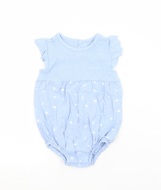 George Baby Blue Floral Cotton Babygrow One-Piece Size 0-3 Months