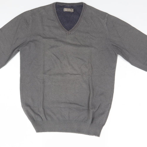 Samuel Windsor Mens Grey V-Neck  Cotton Pullover Jumper Size S