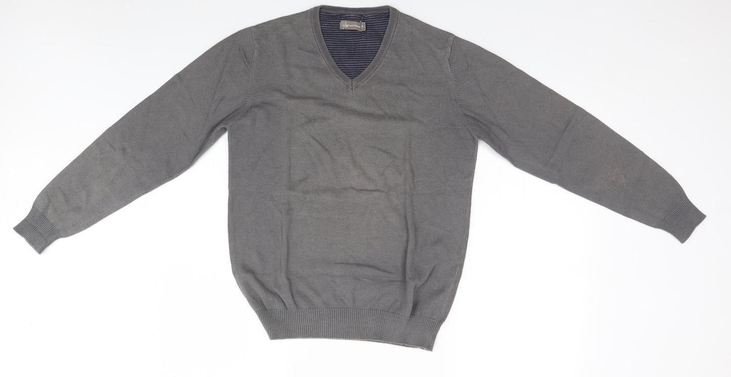 Samuel Windsor Mens Grey V-Neck  Cotton Pullover Jumper Size S