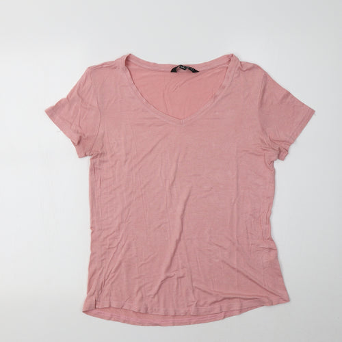 Tango Womens Pink  Viscose Basic T-Shirt Size S V-Neck