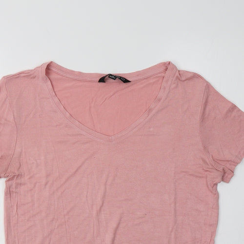 Tango Womens Pink  Viscose Basic T-Shirt Size S V-Neck