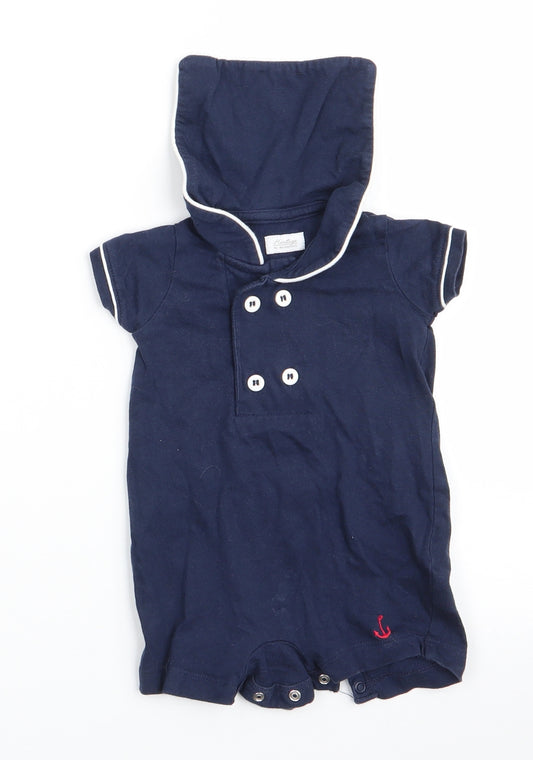 Heritage by Mothercare Boys Blue  Cotton Romper One-Piece Size 0-3 Months