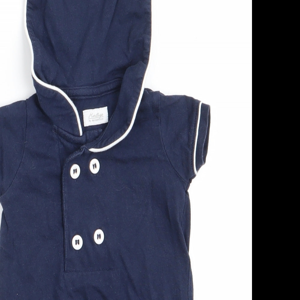 Heritage by Mothercare Boys Blue  Cotton Romper One-Piece Size 0-3 Months