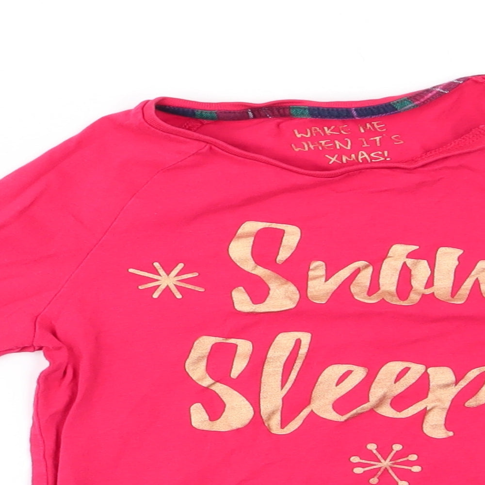 Matalan Girls Red Solid Cotton  Pyjama Top Size 7 Years   - Snow Sleepy Gold