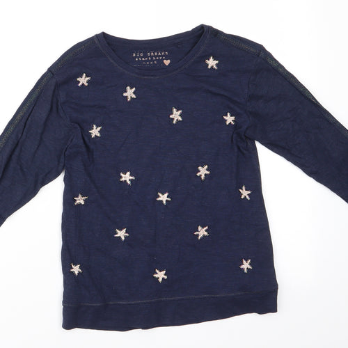 NEXT Girls Blue Solid Cotton  Pyjama Top Size 8 Years   - Subtle shimmer effect Stars