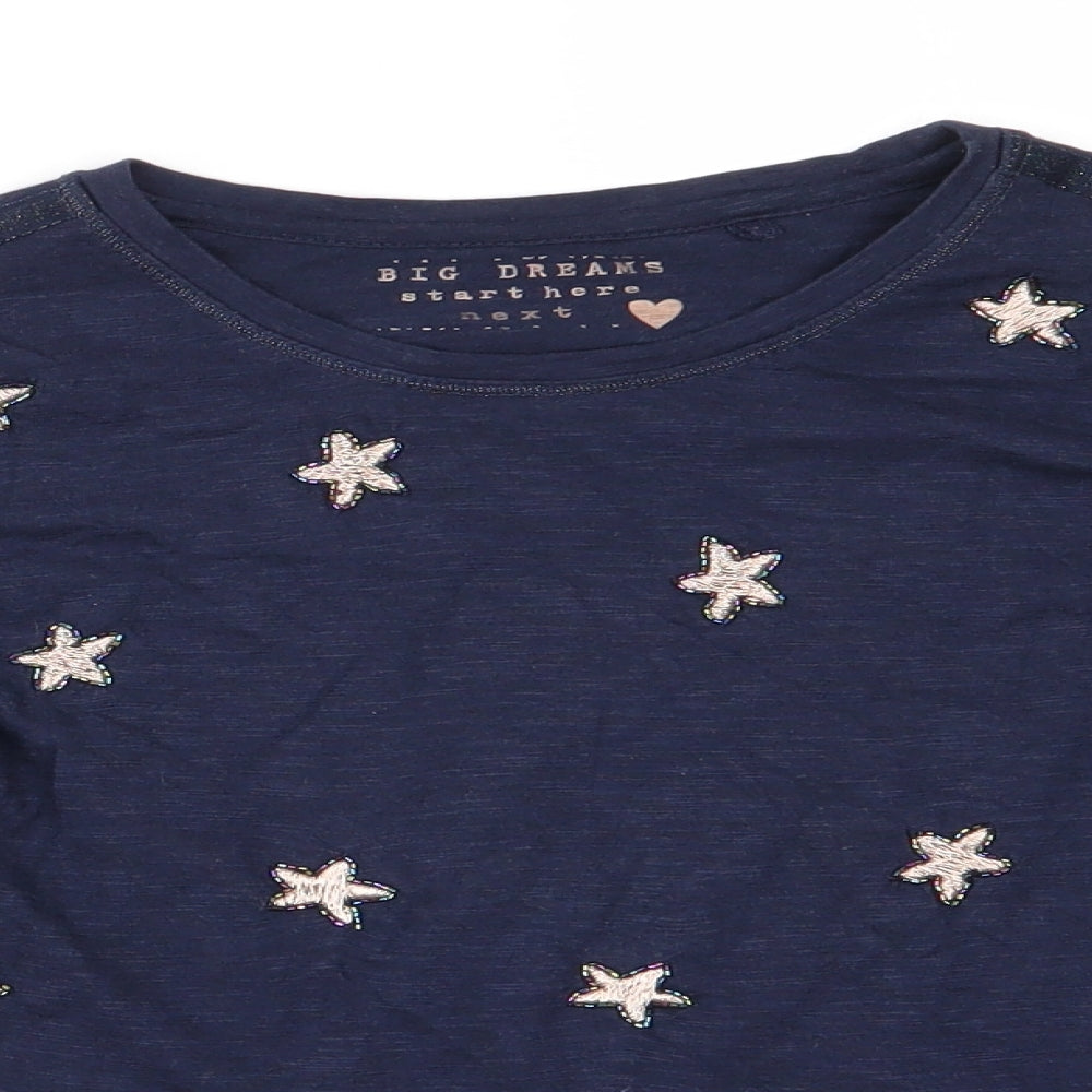 NEXT Girls Blue Solid Cotton  Pyjama Top Size 8 Years   - Subtle shimmer effect Stars