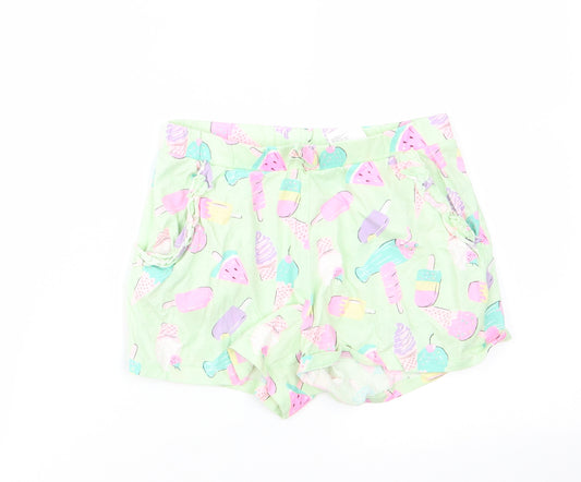 H&M Girls Green Geometric Cotton Paperbag Shorts Size 9-10 Years  Regular  - Ice Cream and Lolly Print