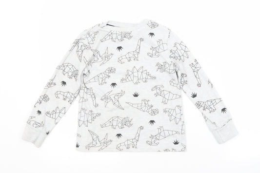 F&F Boys Grey Animal Print Cotton  Pyjama Top Size 5-6 Years   - DINOSAURS