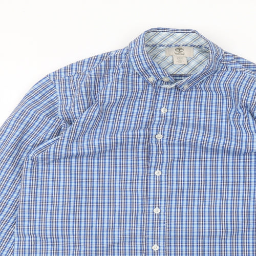 Timberland Mens Blue Striped Polyester  Dress Shirt Size M Collared