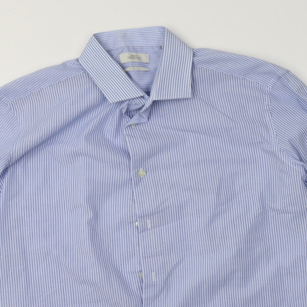 NEXT Mens Blue Striped Polyester  Dress Shirt Size 16 Collared