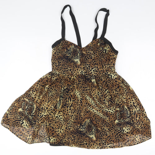 Oh My Love Womens Brown Animal Print Polyester A-Line  Size M  Halter