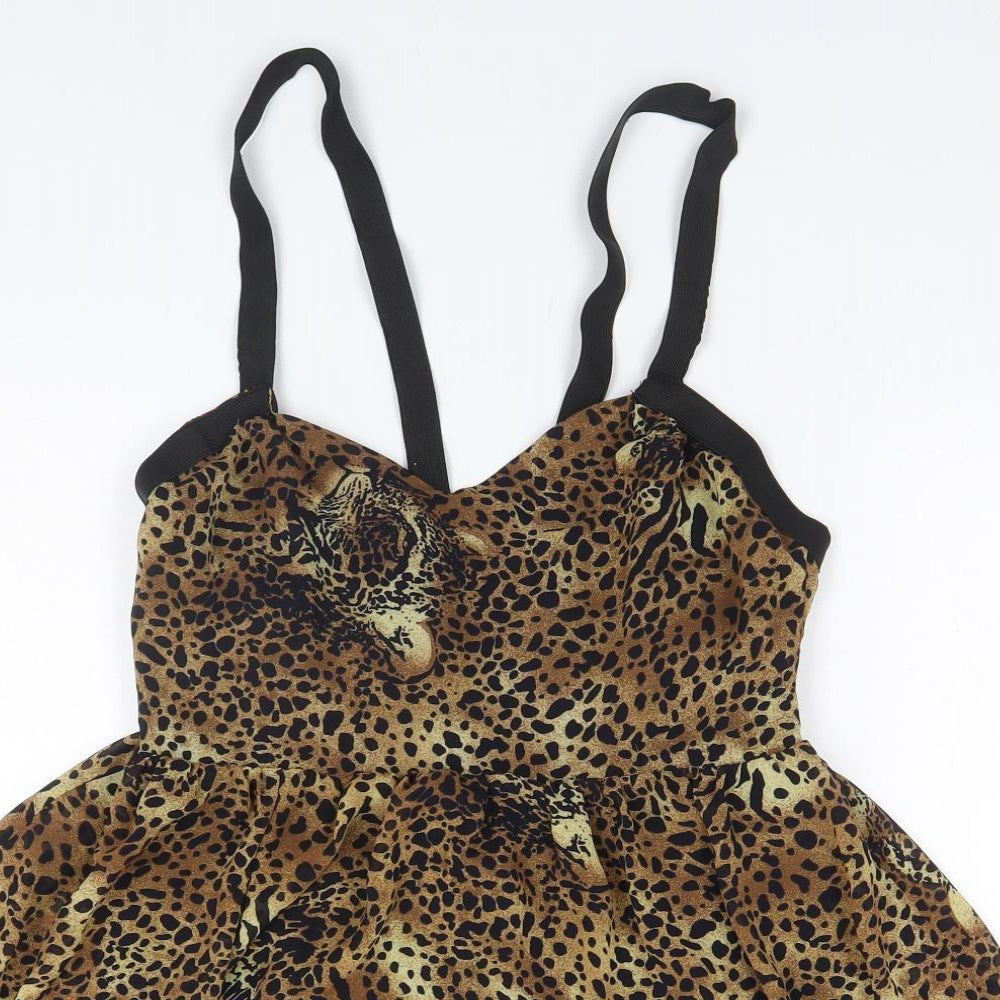 Oh My Love Womens Brown Animal Print Polyester A-Line  Size M  Halter
