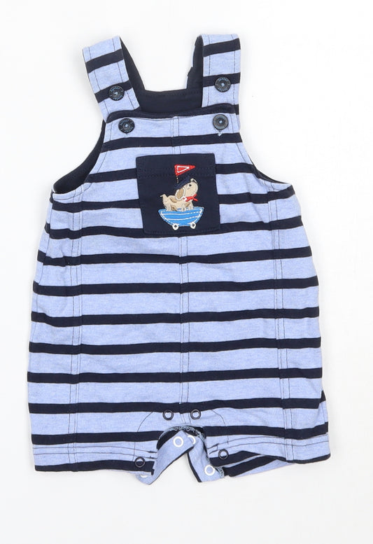 Debenhams Baby Blue Striped 100% Cotton Dungaree One-Piece Size 0-3 Months