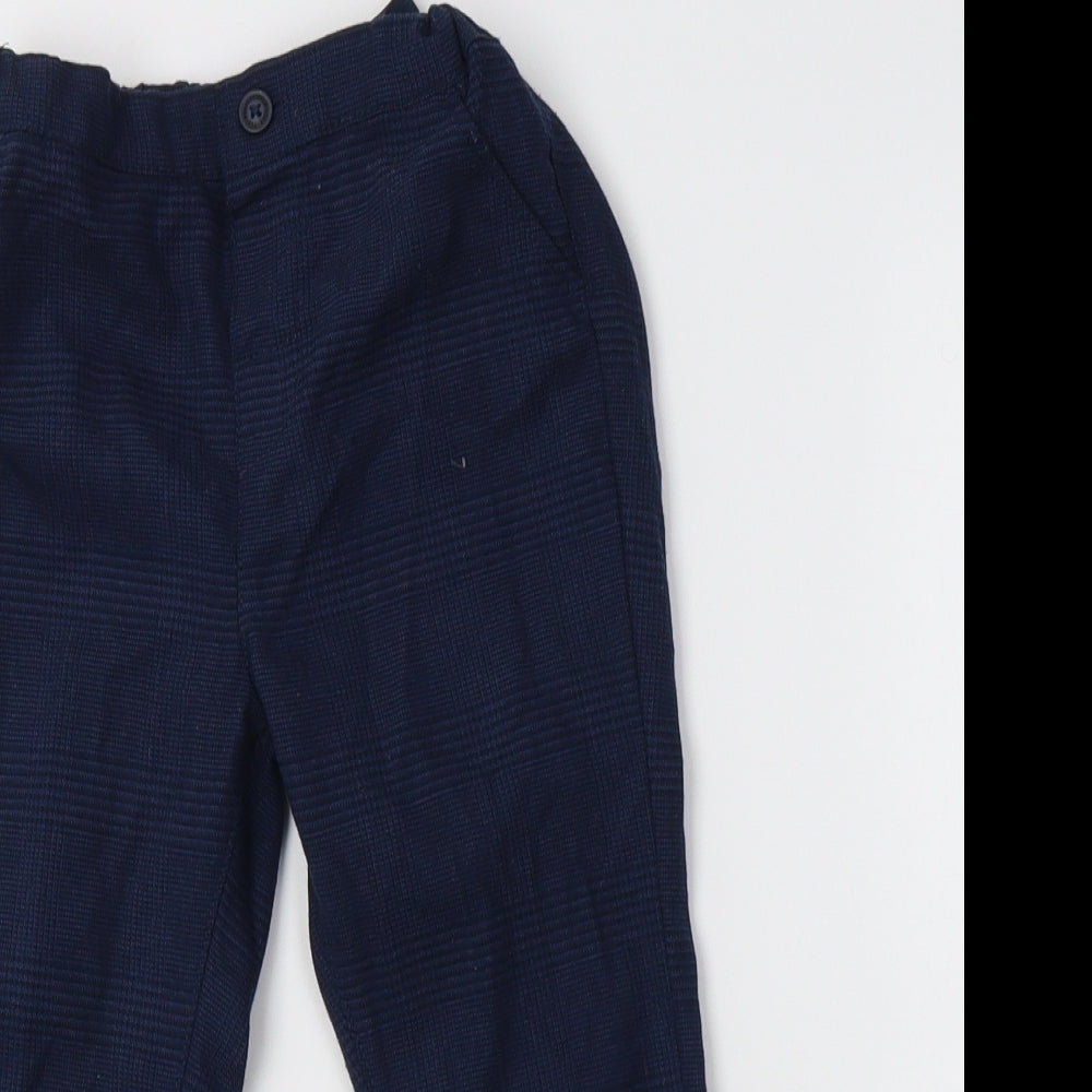 H&M Boys Blue Check Polyester Chino Trousers Size 3-4 Years  Regular