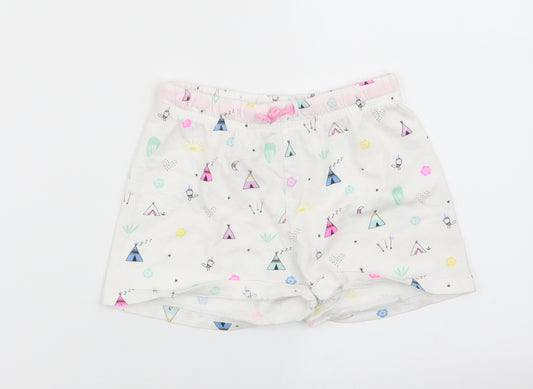 Marks and Spencer Girls White Floral Cotton Paperbag Shorts Size 5-6 Years  Regular  - Pink Mix Flowers Tents Birds Moons Sun