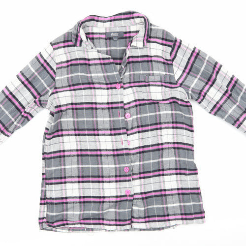 Studio Sleepware Womens Grey Check Cotton  Pyjama Top Size 12   - Grey Pink Black White Check Pink buttons