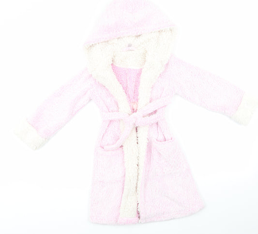 Kids Peacocks Girls Pink Solid Polyester  Robe Size 6-7 Years   - Pink White Fleck Fluffy