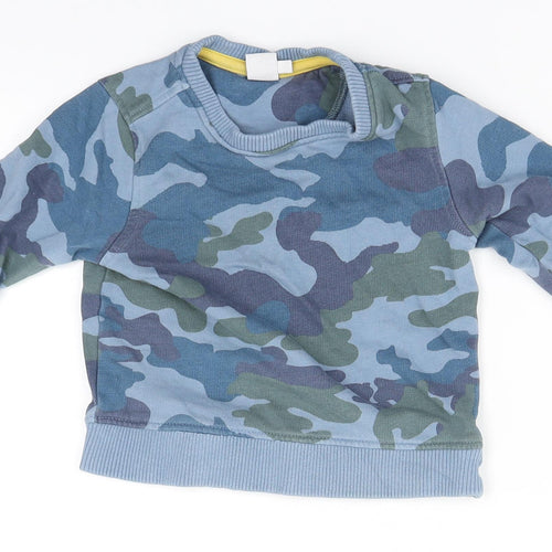Mini Club Boys Blue Round Neck Camouflage Cotton Pullover Jumper Size 2-3 Years