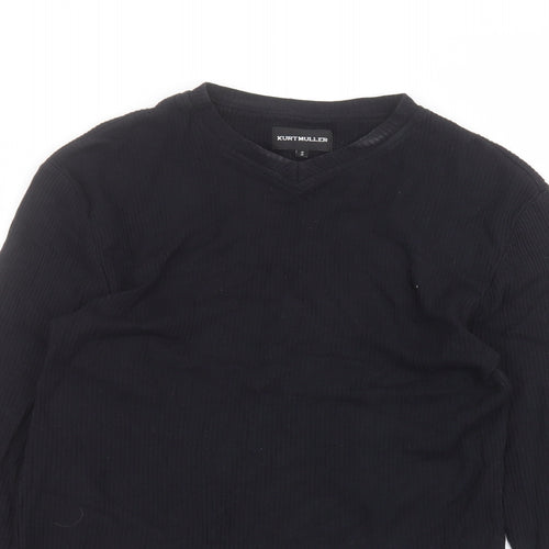 Kurt Muller Womens Black  Cotton Basic T-Shirt Size S Round Neck