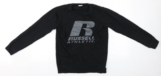 Russell Athletic Boys Black Round Neck  Cotton Pullover Jumper Size 12-13 Years