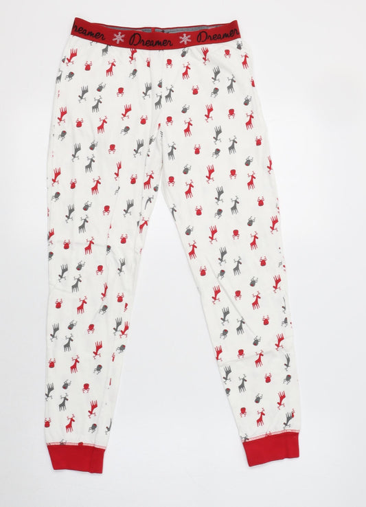 F&F Girls White Geometric Cotton  Pyjama Pants Size 11-12 Years   - Rudolph Print